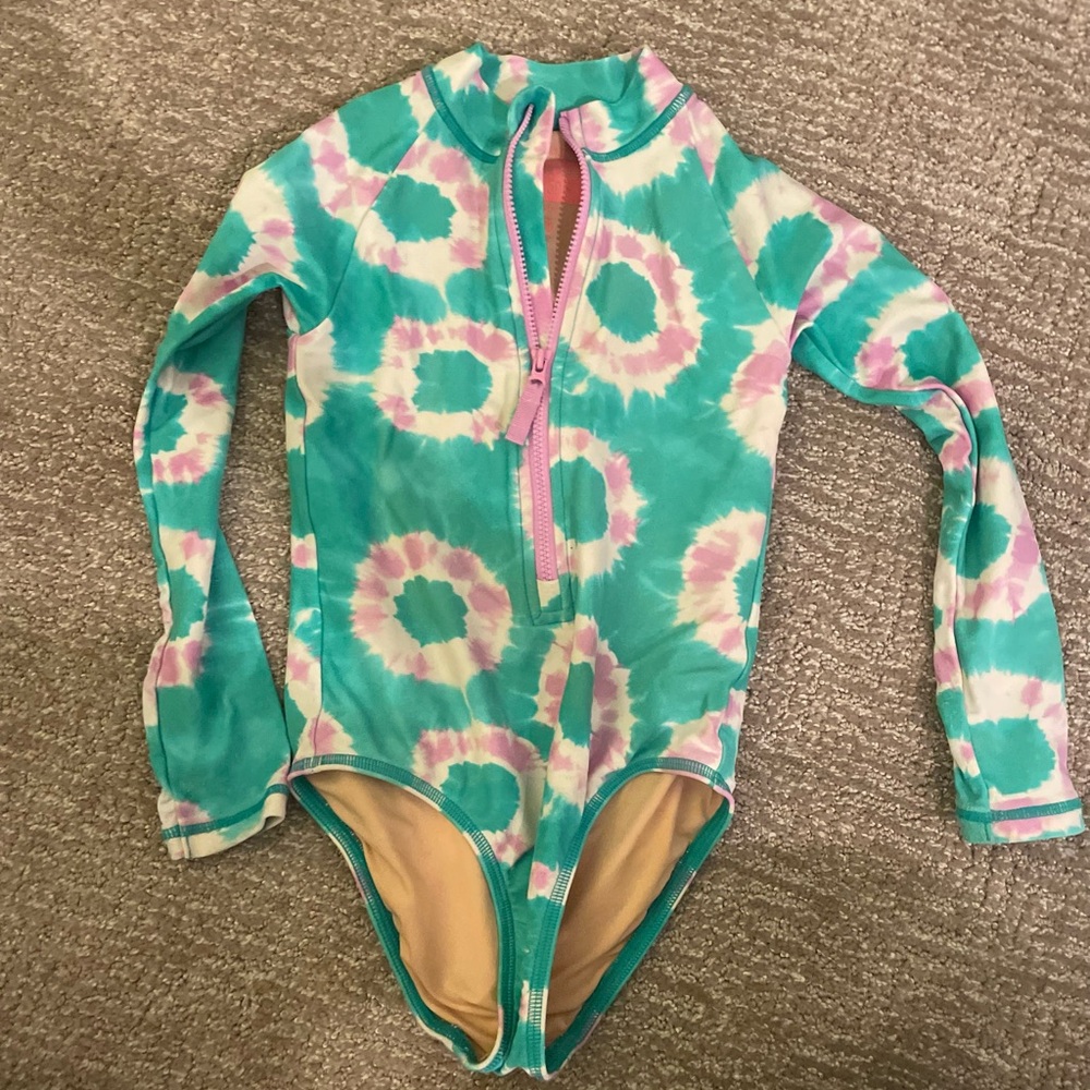 J. Crew Green and Pink One Piece Swimwear